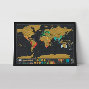Luckies - Karta svijeta strugalica Deluxe crna - putna, 42 cm x 30 cm
