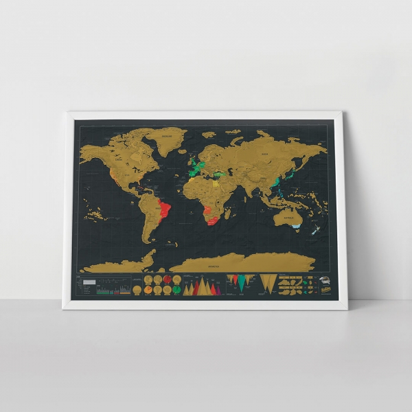 Luckies - Karta svijeta strugalica Deluxe crna , 82 cm x 59 cm