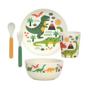 Petit Collage - Dječji set za jelo od bambusa - dinosauri