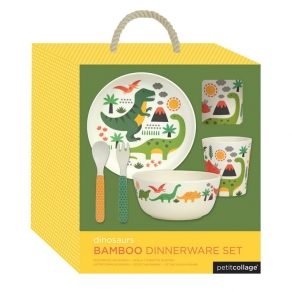 Petit Collage - Dječji set za jelo od bambusa - dinosauri
