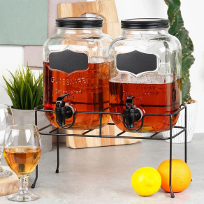 Stakleni dispenzer za piće dvostruki 2x4 l