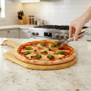 Poklon set za pizzu – kamen, pladanj i rezač